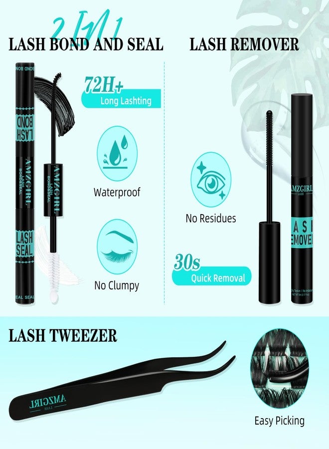 AMZGIRL LASH Lash Clusters Kit 168pcs Eyelash Extension Kit Cluster Lashes Natural Look with Lash Bond and Seal Waterproof, Lash Remover Eyelashes Tweezer with Wet Look Ultra-Thin Band Lashes(Tulip-Kit,D-10-18mm) - Image 4